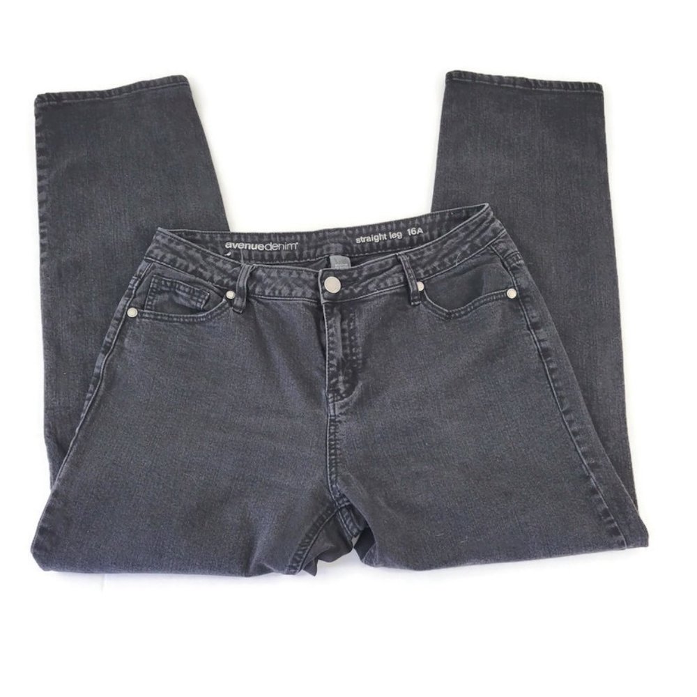 🎄Avenue Denim Womens Jeans 16 Average Straight Leg Black